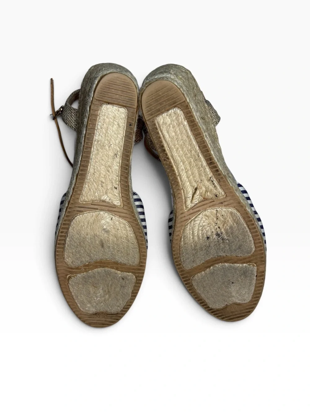 White Mountain Mamba Navy Blue and White Striped Espadrille Wedge Sandals Sz 9.5